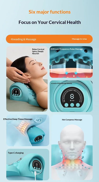 Portable Neck Massage Pillow with Heating and Vibration Functions, Can Relieve Neck Pain and Relax the Body and Mind