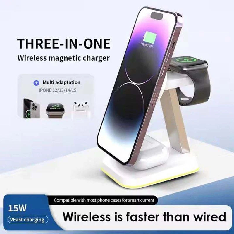 2026 Sale Qi2 Wireless Charger Station 3 in 1 Wireless Charging Stand for iPhone 17 16 15 14 13 Pro Max