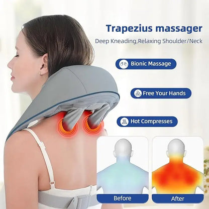 Nowcozy Deep Kneading Neck and Shoulder Massager with Heat - 5D Cordless Mini Shiatsu Neck Massager for Pain Relief Deep Tissue