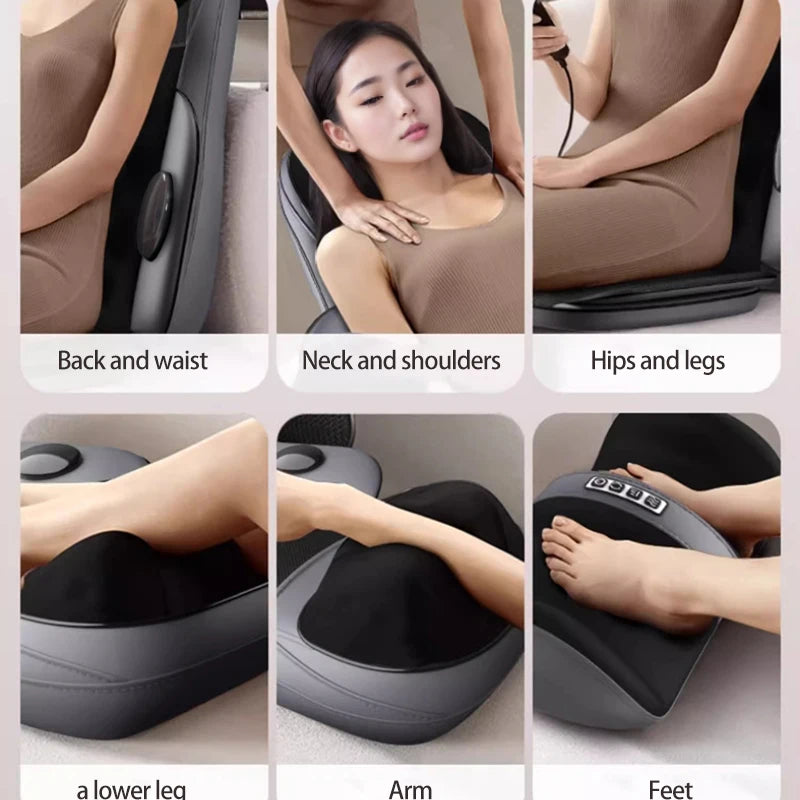 Portable Electric Massage Backrest with Adjustable Heat and Deep Tissue Kneading for Car Seat Comfort Massage Backrest