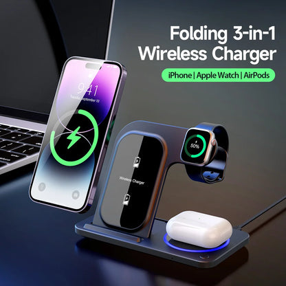 2026 New ProductsMultifunction 3 in 1 Wireless Charger Foldable 15W Fast Charging Portable Custom Logo Holder Station Dropship
