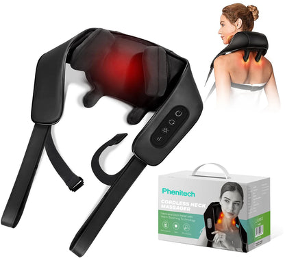 Nowcozy Deep Kneading Neck and Shoulder Massager with Heat - 5D Cordless Mini Shiatsu Neck Massager for Pain Relief Deep Tissue