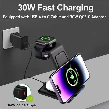 Factory Direct Sale Desktop Fast 15W 3 in 1 Wireless Charger Stand for iPhone & Android Suitable with Earphones