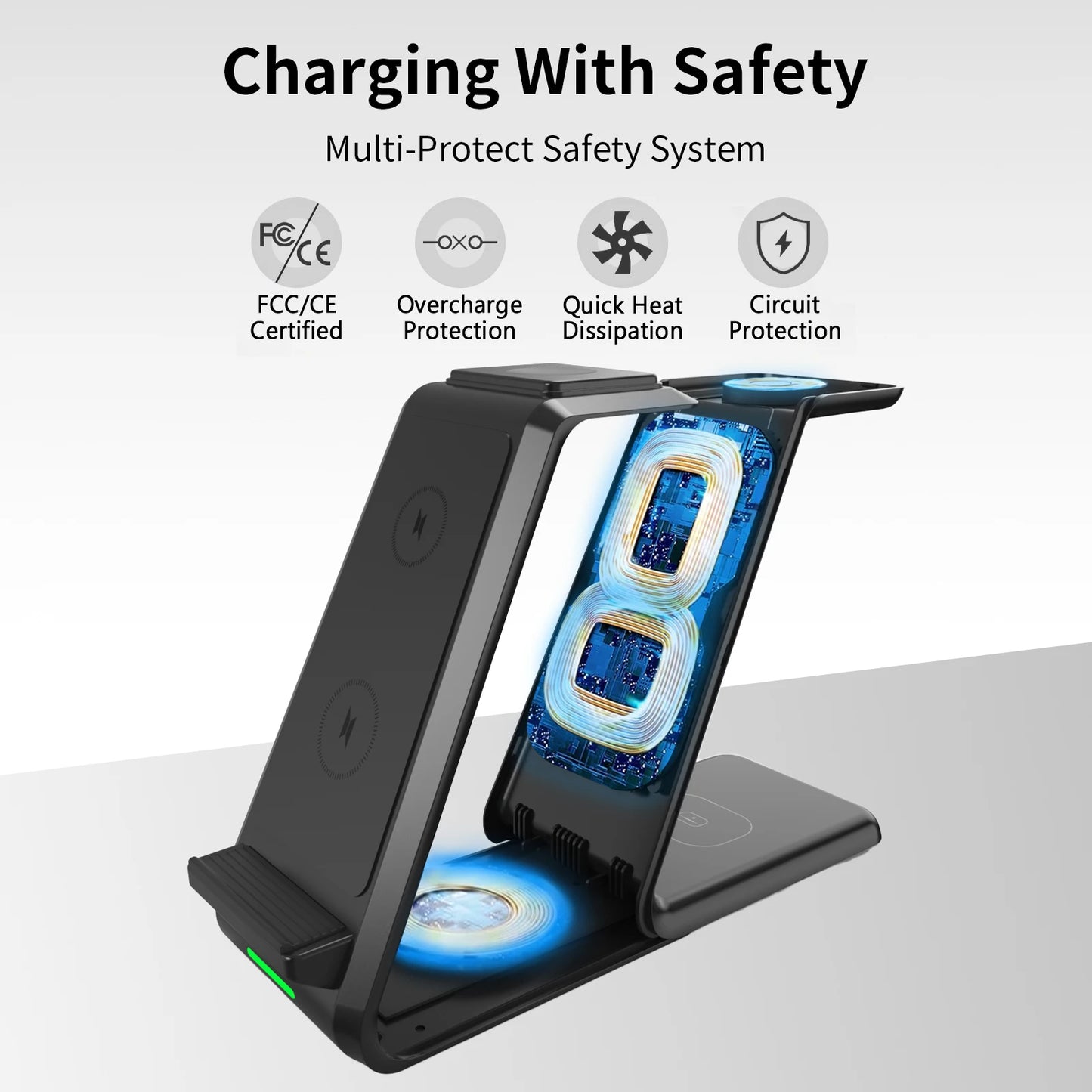 Hot Selling 15W Foldable Wireless Charger Stand Fast Charging Station PD 3-in-1  Portable Wireless Charging Function All in One