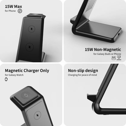 Hot Selling 15W Foldable Wireless Charger Stand Fast Charging Station PD 3-in-1  Portable Wireless Charging Function All in One