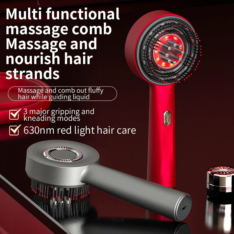 Portable Home Relaxation Multi-Functional Head Massager with Red Hair Treatment Waterproof Vibration Massage Comb Liquid Therapy