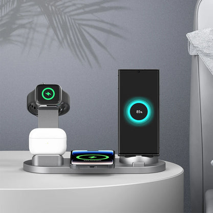 Newest 6-in-1 Foldable Fast Wireless Charging Stand Dock Electric Charger for Multiple Devices Including Phone Watch Headphones