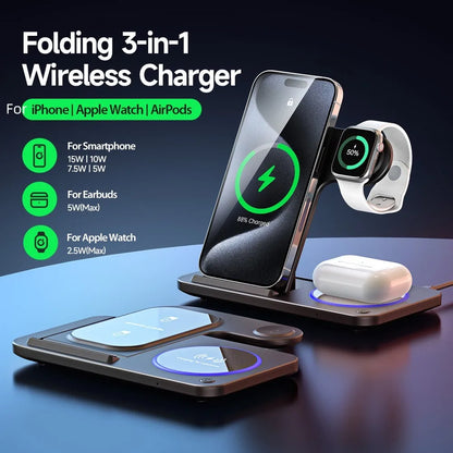 2026 New ProductsMultifunction 3 in 1 Wireless Charger Foldable 15W Fast Charging Portable Custom Logo Holder Station Dropship
