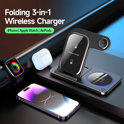 2026 New ProductsMultifunction 3 in 1 Wireless Charger Foldable 15W Fast Charging Portable Custom Logo Holder Station Dropship