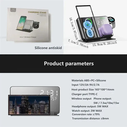 3 in 1 Wireless Charger For Samsung Galaxy Watch 6 5 Pro Fast Charging Station For Galaxy S24 S23 S22 Alarm Clock Chargers Stand