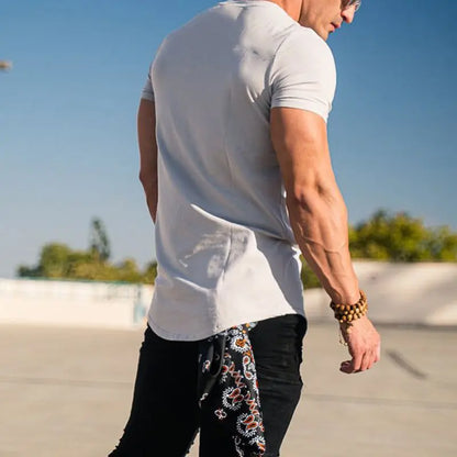 Sport Fitness T-shirt Men Bodybuilding Short Sleeve Workout Shirt Training Sport Running Gym T-shirt Summer Tops Tee Rashgard
