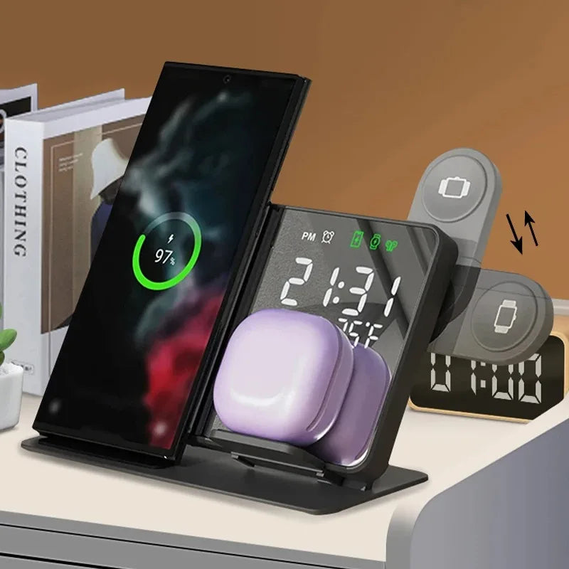 3 in 1 Wireless Charger For Samsung Galaxy Watch 6 5 Pro Fast Charging Station For Galaxy S24 S23 S22 Alarm Clock Chargers Stand