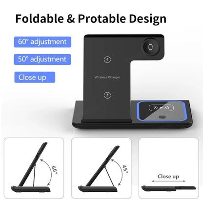 3 in 1 Wireless Travel Charger Stand For iPhone 16~12 Pro Max iWatch S10~2 SE Ultra AirPods 4/3 Pro Foldable Fast Charging Dock