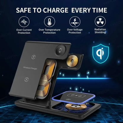 3 in 1 Wireless Travel Charger Stand For iPhone 16~12 Pro Max iWatch S10~2 SE Ultra AirPods 4/3 Pro Foldable Fast Charging Dock